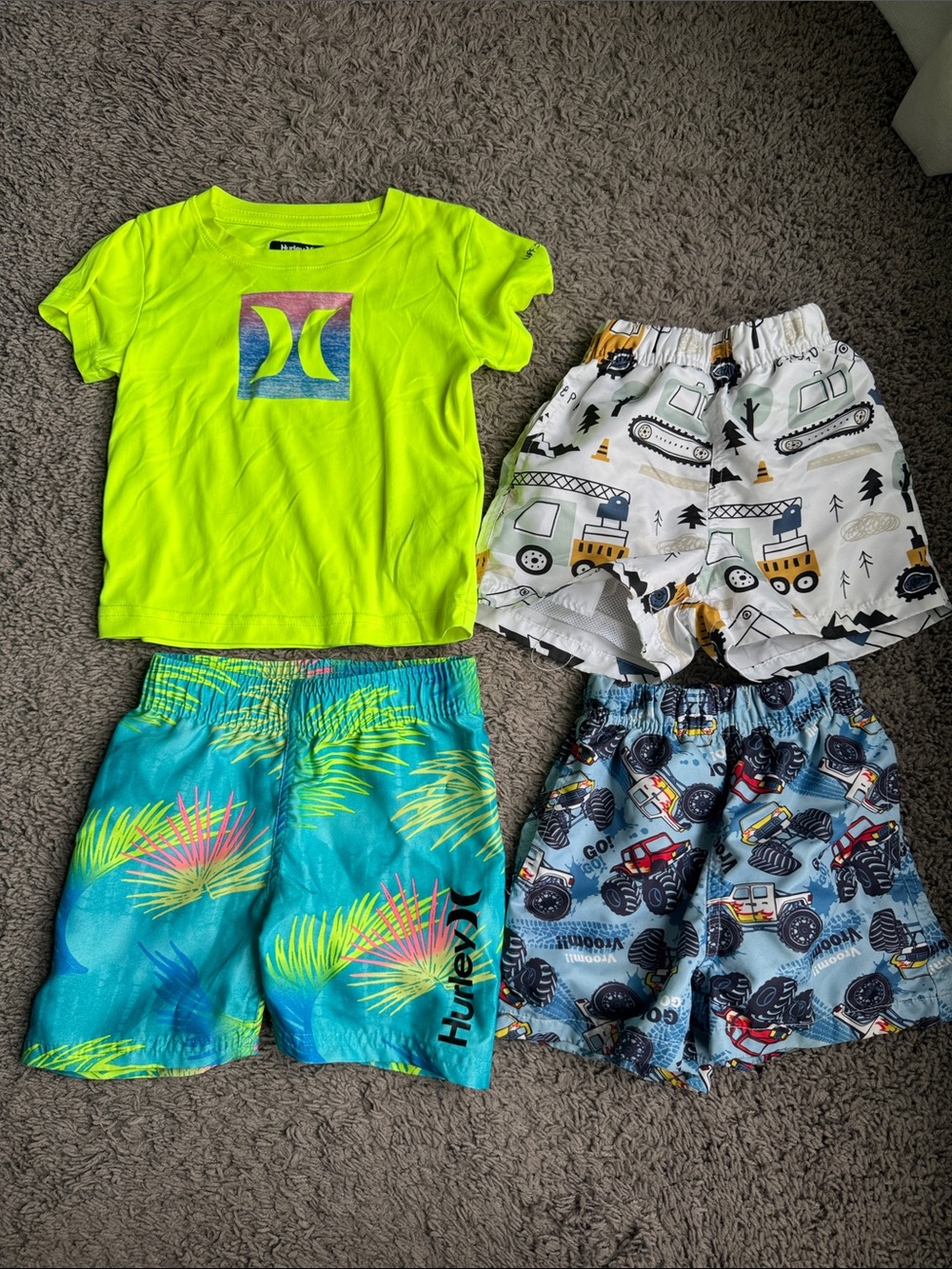 Hurley Neon Yellow Logo Tee with Tropical Blue Swim Shorts